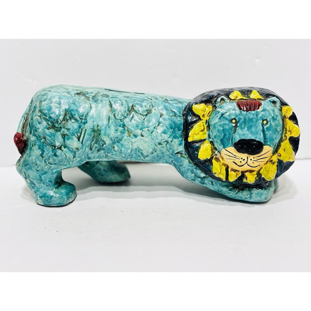 George Briard Lion Blue Coin bank Large Mid Century 60s